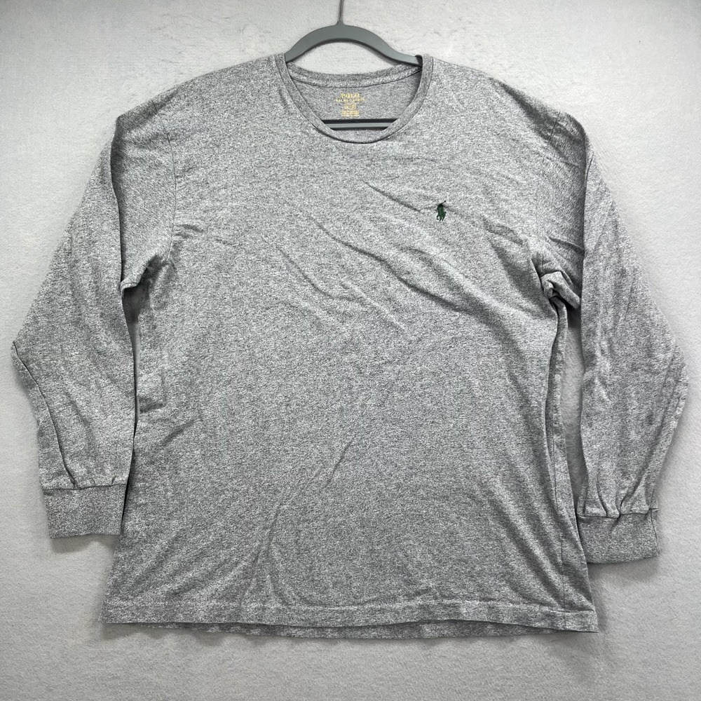 Polo Ralph Lauren Shirt Men's Large L Gray Long Sleeve Crew Neck Blue Pony Tee